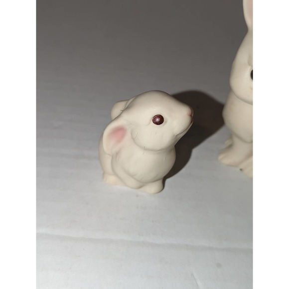 3 Vintage Home Interiors White Matte Porcelain Mom Baby Rabbits Bunnies Mexico - Picture 3 of 10